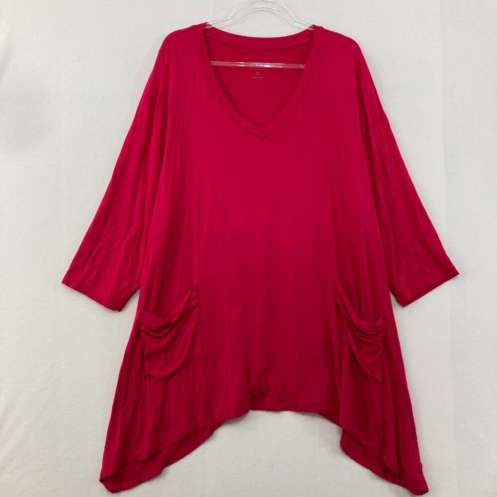 LOGO Lori Goldstein size 2X Pink Magenta V Neck Stretch‎ Shark-bite Hem Tunic